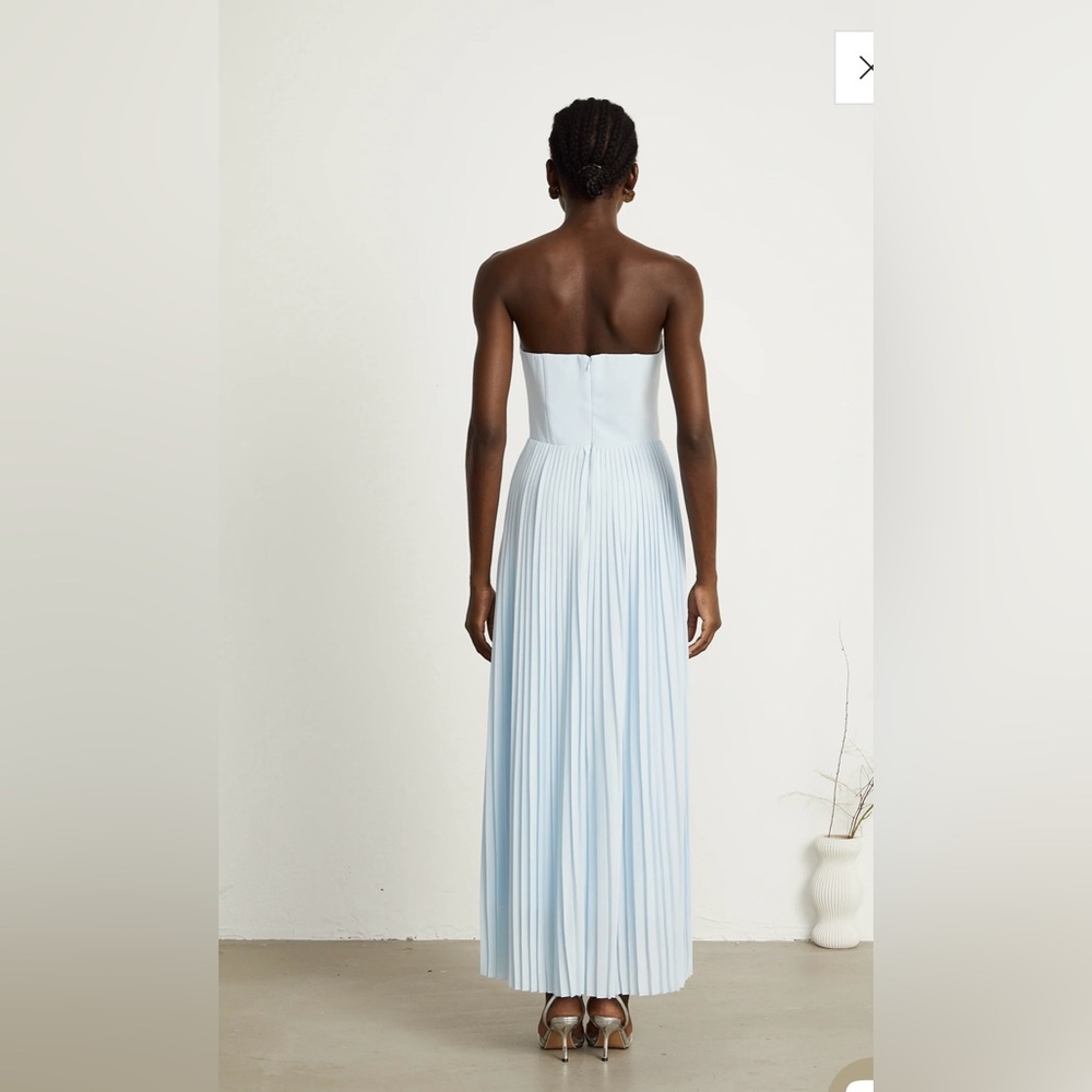Elegant Strapless Blue Pleated Corset Dress - Picture 3 of 6